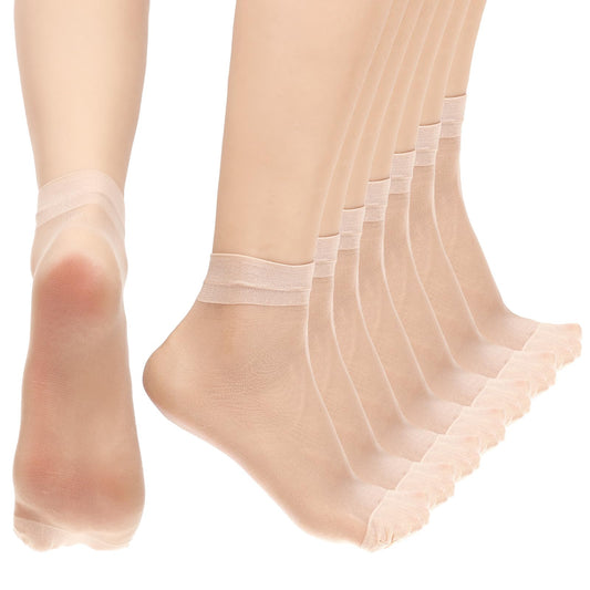 LIQWEI 10 Pairs of Women's Nylon Stockings, Transparent Nylon Fine Socks, Non-Slip Ankle High Fine Stockings for Women, Breathable Silk Socks for Women and Girls