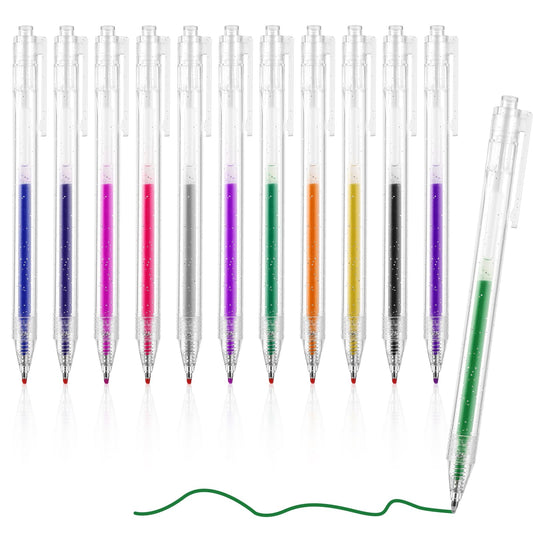 Amaxiu Glitter Gel Pen Set, 12 Pcs 1.0mm Bold Glitter Colored Pen Retractable Glitter Pen Sparkle Gel Pen Sparkling Ballpoint Pen Making Cards Journal Crafting Drawing Smooth Long Lasting Writing(12)