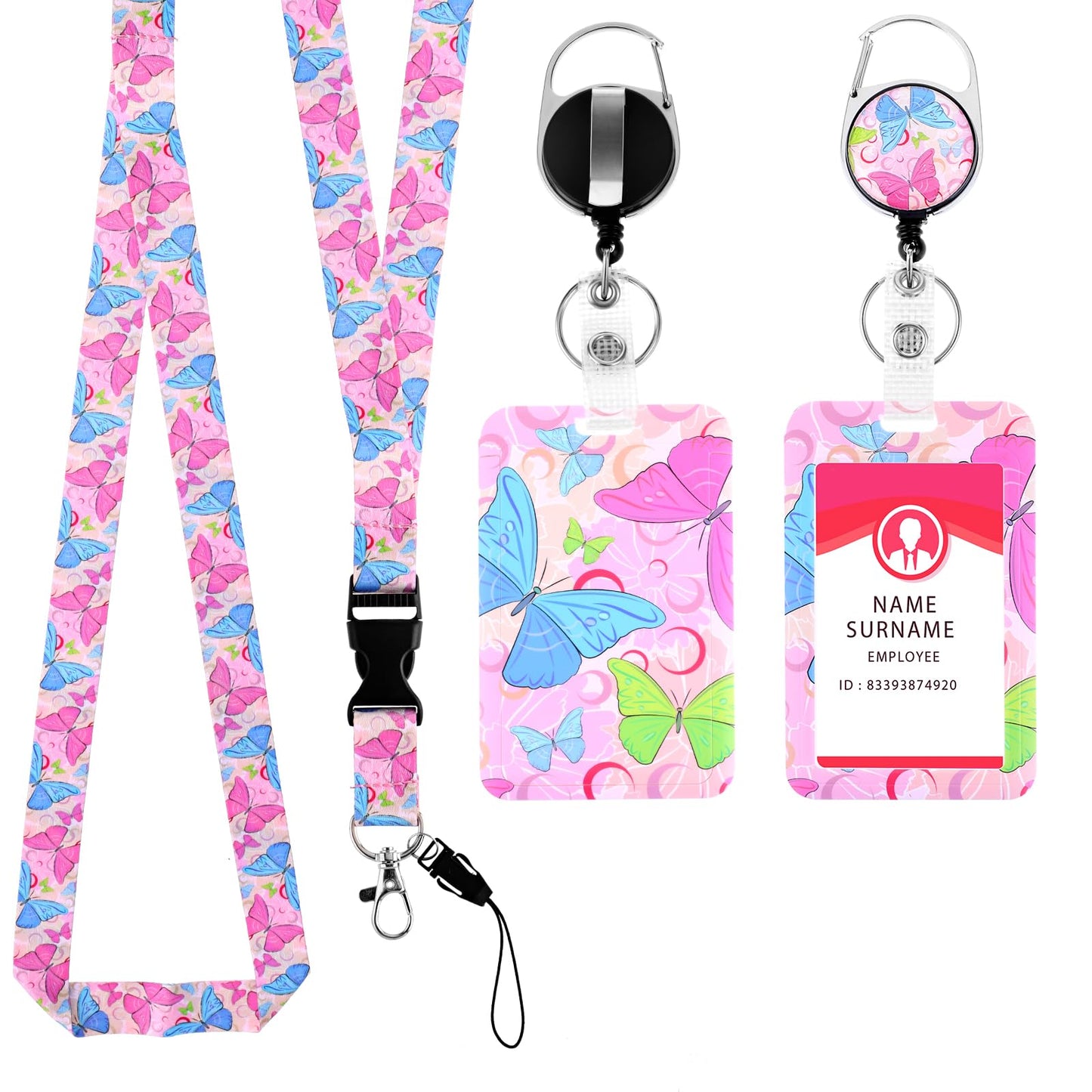 TIESOME ID Badge Holder with Retractable Lanyard, Butterfly Plastic Card Holder ID Protector Badge Lanyards Fashionable Neck Crossbody Lanyard with Detachable Lanyard for Nurse Doctor Teacher(Boho)