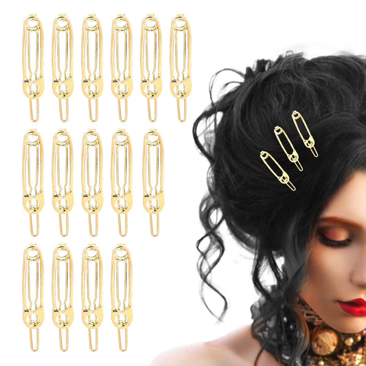 Bewudy 15 Pcs Hair Clips Goth Hair Accessories, Safety Pin Shape Hair Clip for Women Hair Accessories, Gothic Snap Clip Hair Pins for Girls Women(Gold)