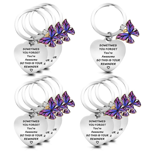 cobee 10 Pcs Inspirational Keychains for Women Funny Butterfly Keychain Motivational Encouragement Thank You Gifts for Men Student Teacher Coworker Staff Sometimes You Forget You're Awesome (Style B)