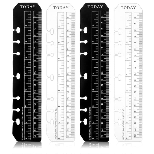 JIYIN Pack of 4 A5 Ruler Bookmarks, Page Marker Ruler PVC Notebook Binder Ruler for A5 Format 6-Hole Binder Notebook Diary Organiser (Black + Clear)