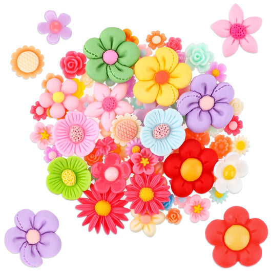 Giantree 80 Pcs Flower Resin Charms, Flatback Cabochons Embellishment Resin Charms for DIY Resin Flowers Craft Jewelry Making Scrapbooking Decoration Phone Case Hair Accessories Making Contains 2 Size