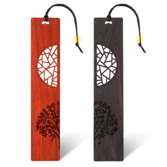 TIESOME 2 Pcs Handmade Wooden Bookmarks, Vintage Wood Book Mark Natural Wooden Carving Bookmarks Hollowing Craft Page Markers Retro Personalized Bookmarks Gift for Book Lovers Women Men Students