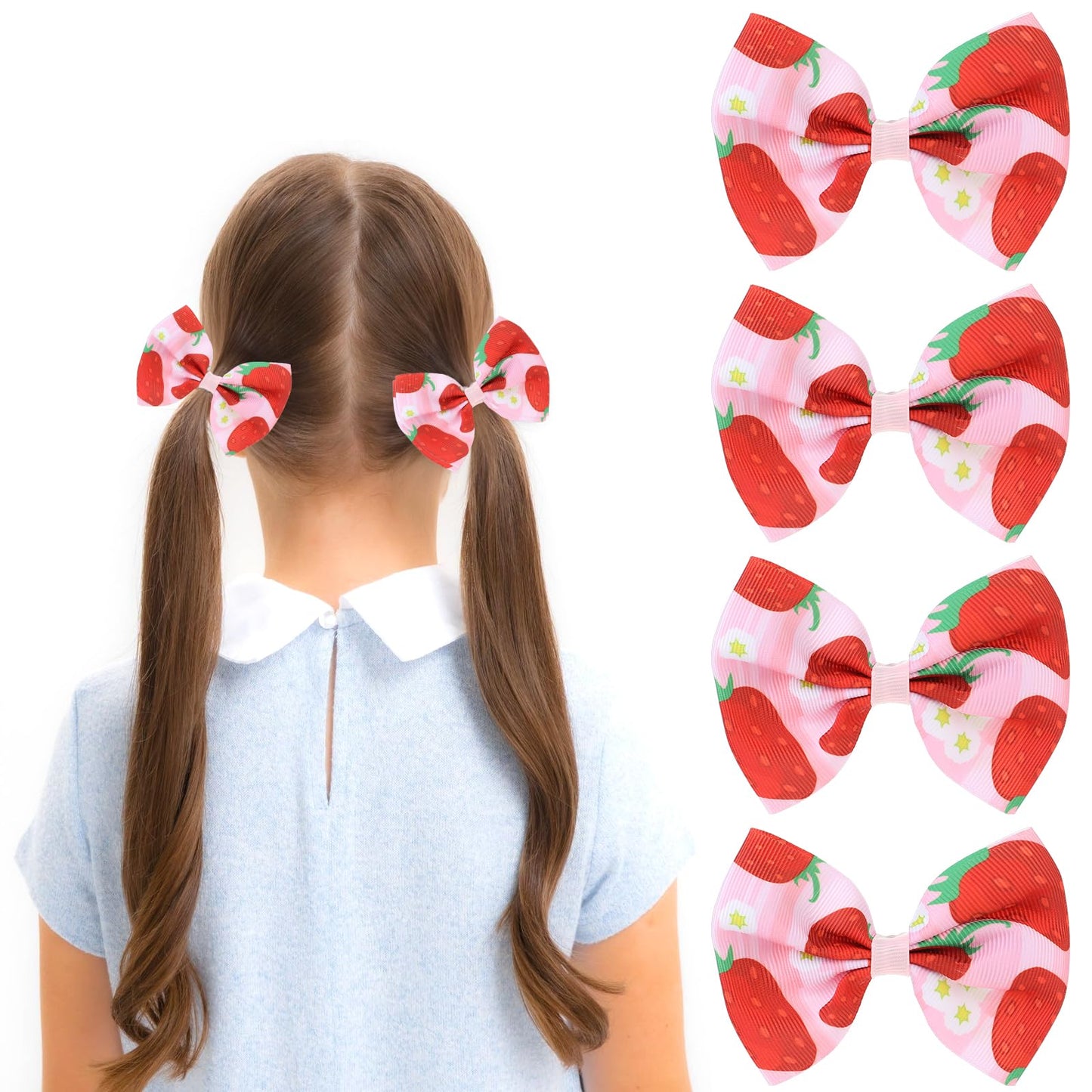 Molain 4 Pcs Strawberry Bow Hair Clips, Cute Pink Fruit Hair Snap Hair Accessories for Women Girls