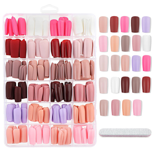 Amaxiu 576pcs Square Press On Nails Medium Length, 12 pack Fake Nails 12 Matte Colors Press On Nails 12 Glossy Colors Press On Nails Coloured False Nails with Nail File for Women(Medium)