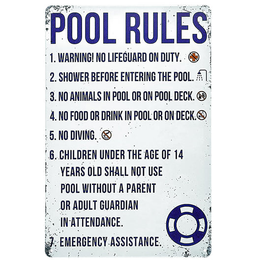 Andibro Safe Pool Rules Signs, with Their Risk Swimming Warning Metal Sign Swimming Pool Sign, Water Park Safety Tin Sign 30x20cm Vintage Signs Pool Accessories Plates(B)