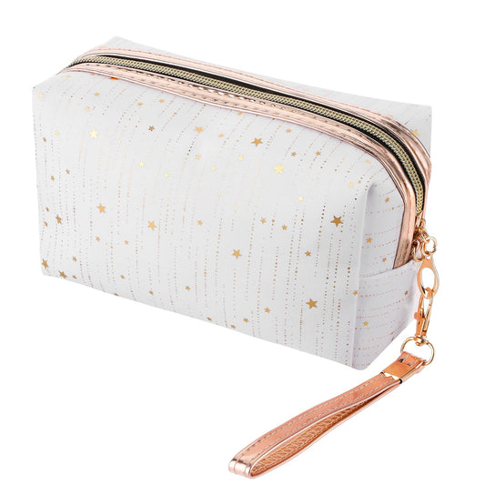 Giantree Cute Cosmetic Bag with Wrist Strap, Hot Stamped Star Makeup Bag Waterproof Moisture-proof Travel Toiletry Bag Zipper Pouch Cosmetic Organizer Bag Cute Small Make Up Bag Gift for Women Girls