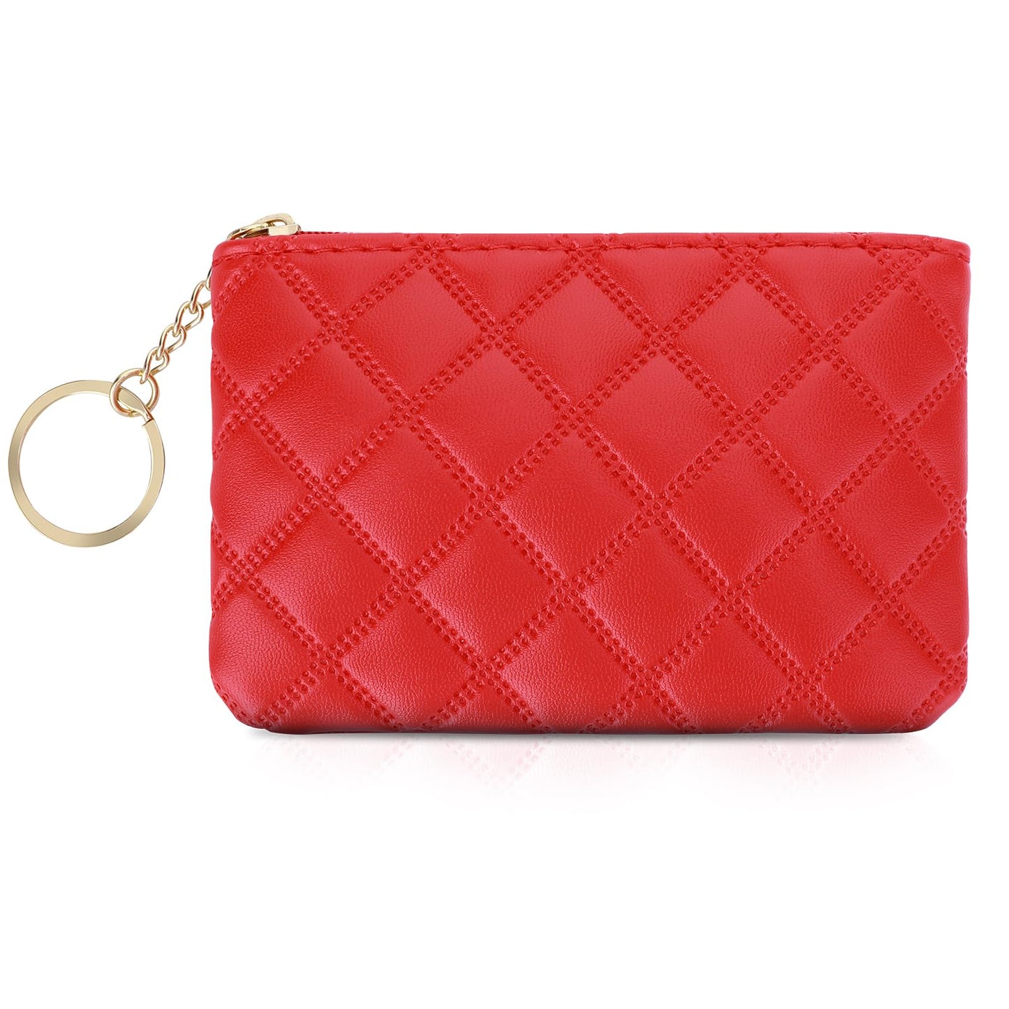 simarro Small Coin Purse, Double Embossed Rhombus PU Zipper Coin Bag Portable Wallet Short Ladies Coin Purse Zippered Keychain Mini Coin Bag for Women & Men Coin Purse(Red)