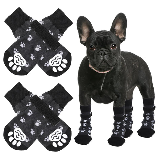 AOZUO 4Pcs Non-Slip Dog Booties, Dog Socks to Prevent Licking Paws Dog Shoes for Hot/Cold Pavement Paw Protectors with Sides Grips Traction Control Booties for Senior Small Medium Large Dogs(M)