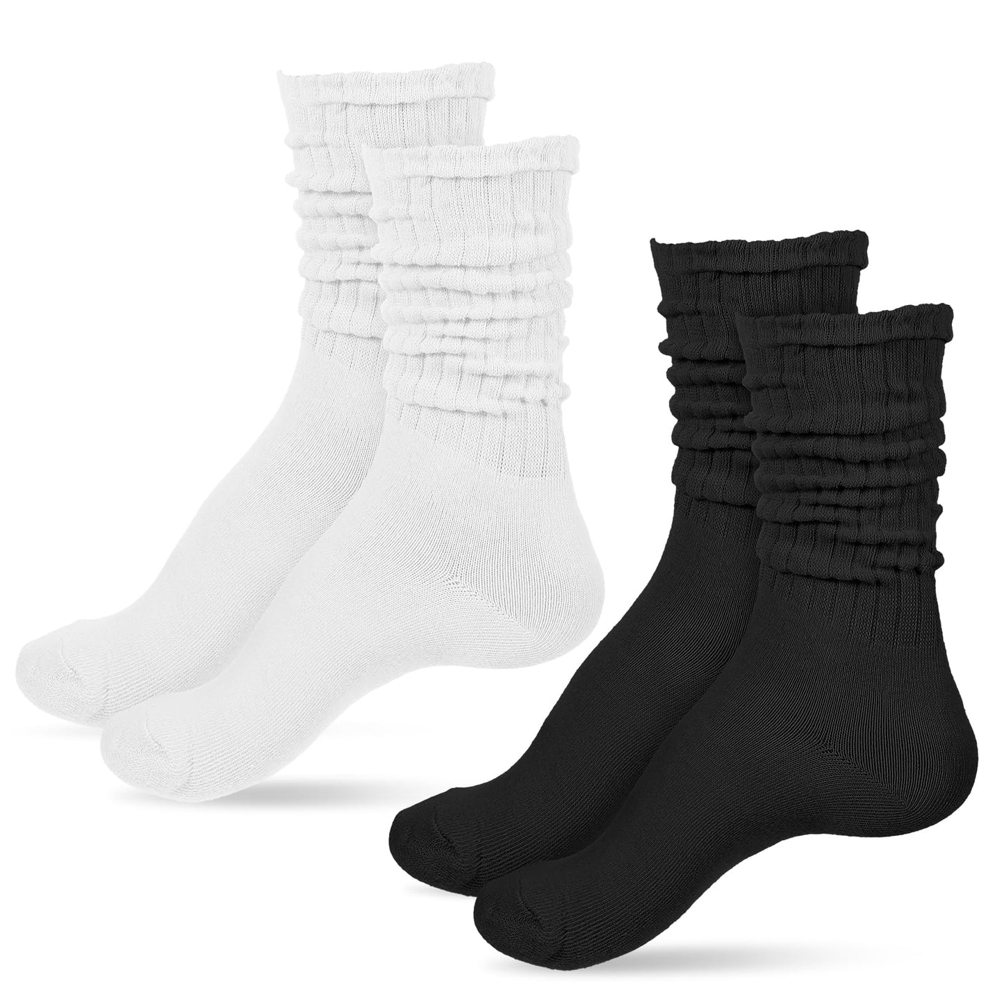 DOPENSPI 2 Pair Retro Slouch Socks for Women, 80s Scrunch Socks Cotton Blend Scrunch Crew Sock Knee High Slouchy Sock Breathable Knit Boot Sock