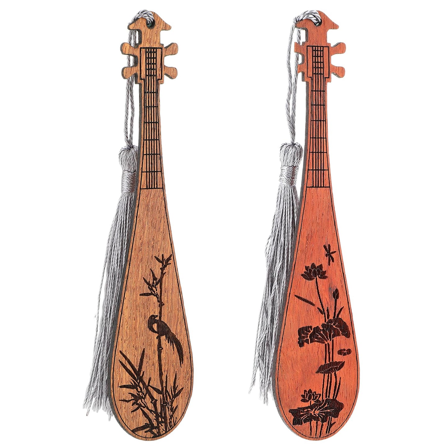 TIESOME Wooden Bookmark Pipa, Creative Vintage Style Wood Bookmarks, Chinese Wood Book with Tassels Mark Musical Instrument Wooden Book Mark for Men Women Reading Book Lovers(B)
