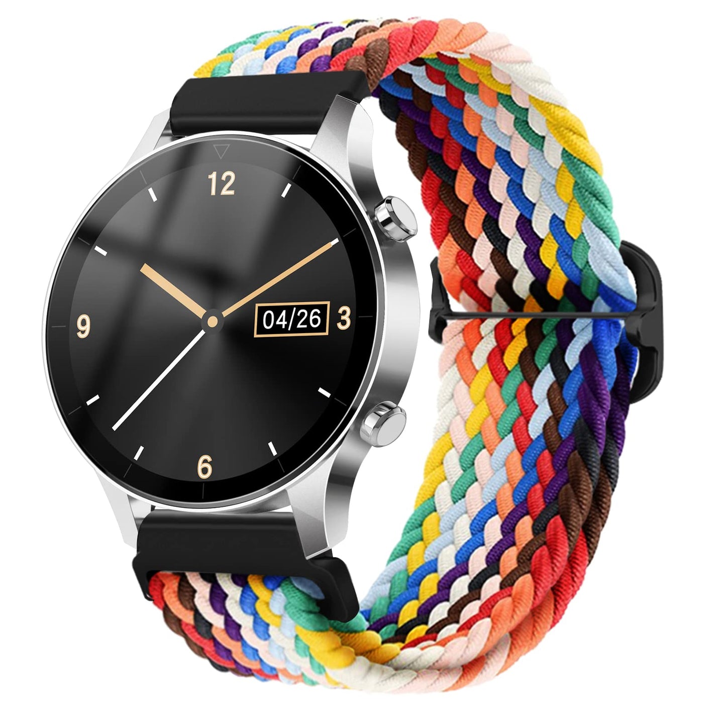 cobee Stretchy Sport Wristband, Stretchy Braided Solo Loop Bands with Slider Buckle Adjustable Elastic Strap Replacement Elastic Nylon Watch Band for Men Women Smartwatch(Rainbow Color, 20mm)