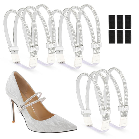 simarro 3 Pairs Elastic Shiny Shoe Laces Strap, Elastic High Heels Shoe Straps Replacement Ankle Straps for Heels Detachable Shoe Strap Belt Band for Holding Loose High Heels Pumps (White)