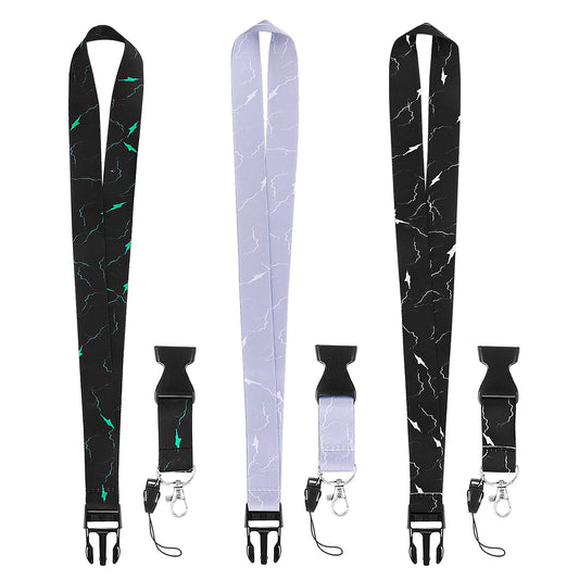 Cobee Badge Lanyards with Quick Release Buckle, 3pcs Lanyards for Women Heavy Duty Black Lanyard with Swivel Lobster Clasp Neck Marble Lanyards Badge Holders Lanyard for Teachers Nurse Students