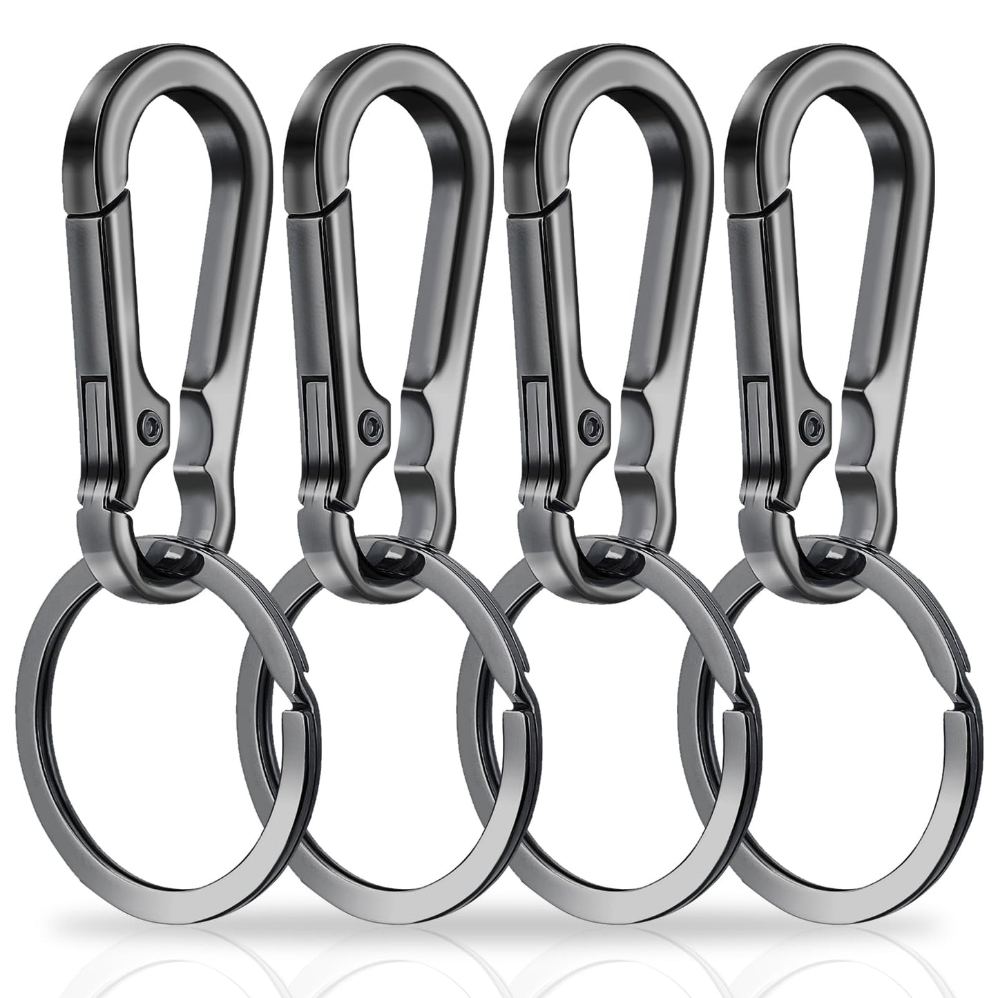 Amaxiu Heavy Duty Carabiner Keychain, Zinc Alloy Key Chain with Keyring Quick Release Metal Key Ring Clips Keyring Holder Organizer Car Key Finder Hook Keys Clip for Men Women (4 Pcs Grey)