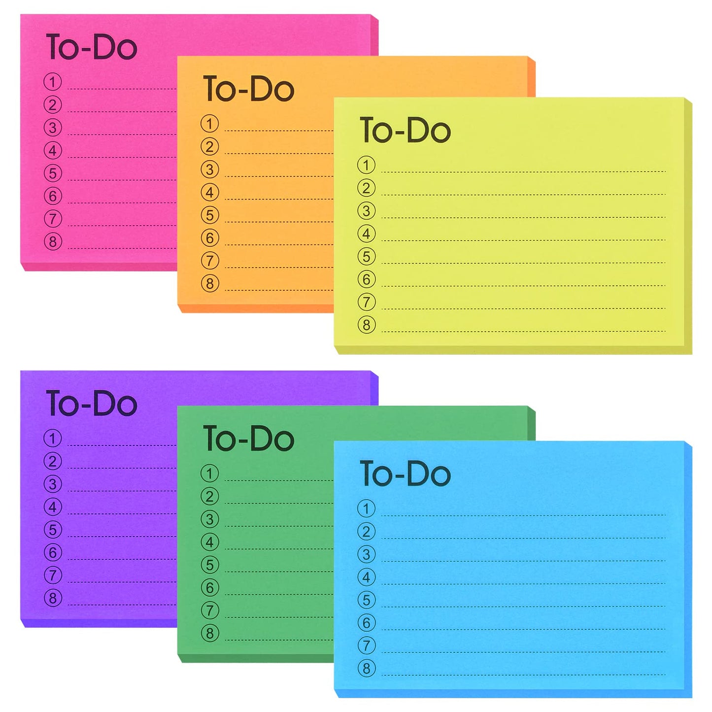 TIESOME 6 Pack to Do List Sticky Notes, 300 Sheets Self-Stick to Do Sticky Notes with Line, Colors Adhesive Memo Sticky Notes Notepad Bulk, Home Office School Planner Reminder Supplies, 4 x 2.8 Inch