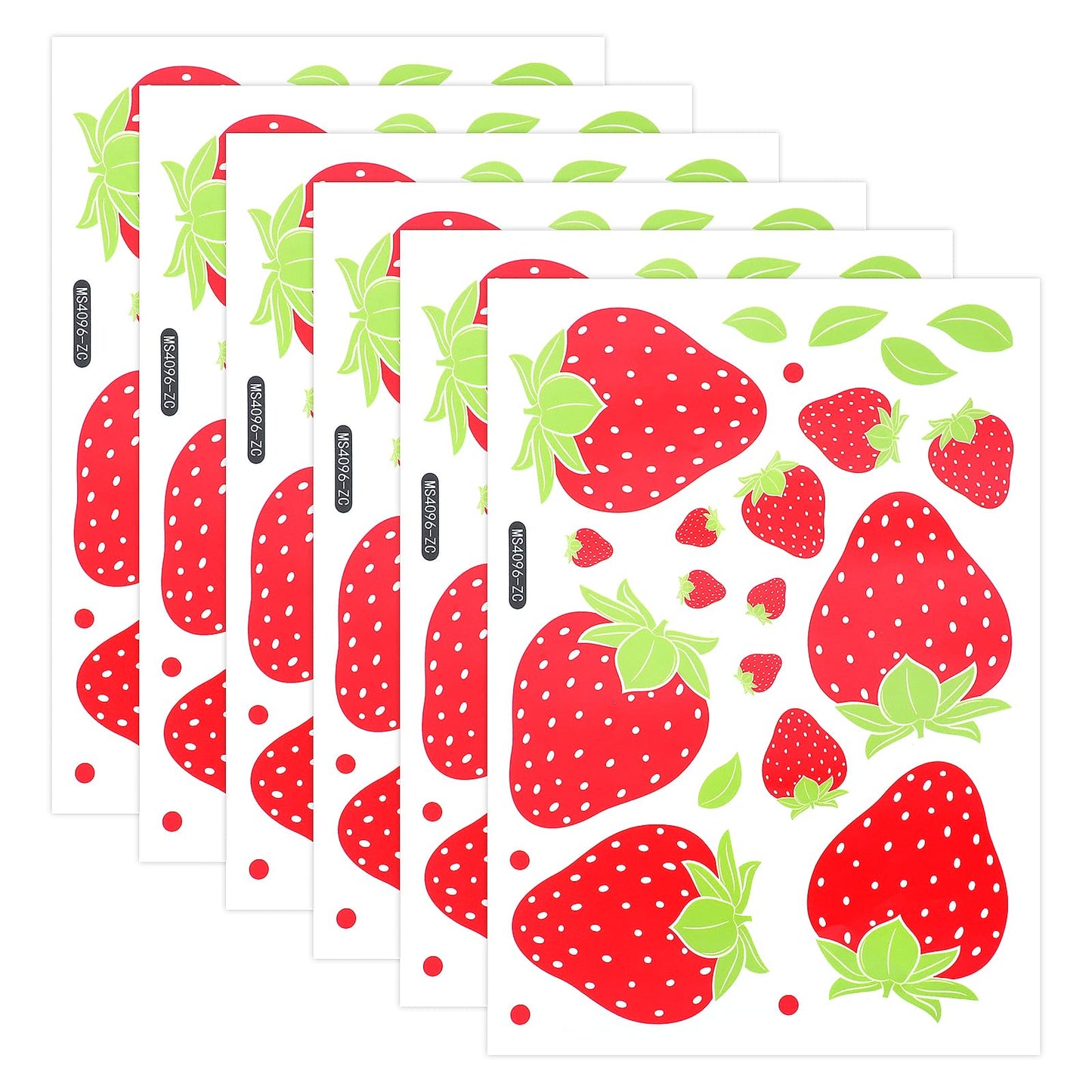 Yuanchu 6 Sheets 138pcs Strawberry Wall Decals, Cute Fruit Art Wall Stickers Removable Vinyl Stickers Peel Stick for Girls Boys Bedroom Nursery Dorm Dining Room Kitchen Bathroom Wall Decor