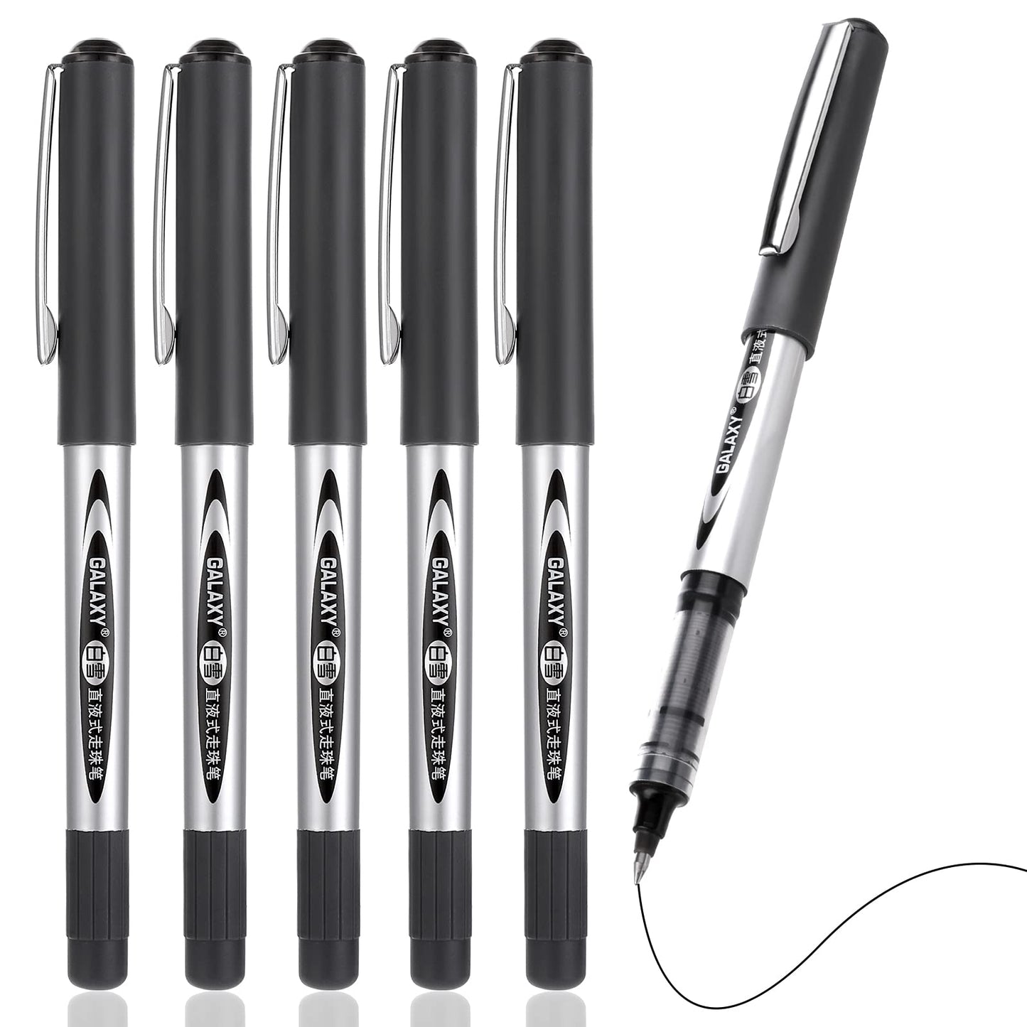 cobee Rollerball Gel Ink Pen, 6 Pieces 0.5mm Rolling Ball Pens Black Ink Quick Dry Pen Liquid Ink Fine Point Pens Ballpoint Pen Smooth Writing Pens Office Stationary Supplies