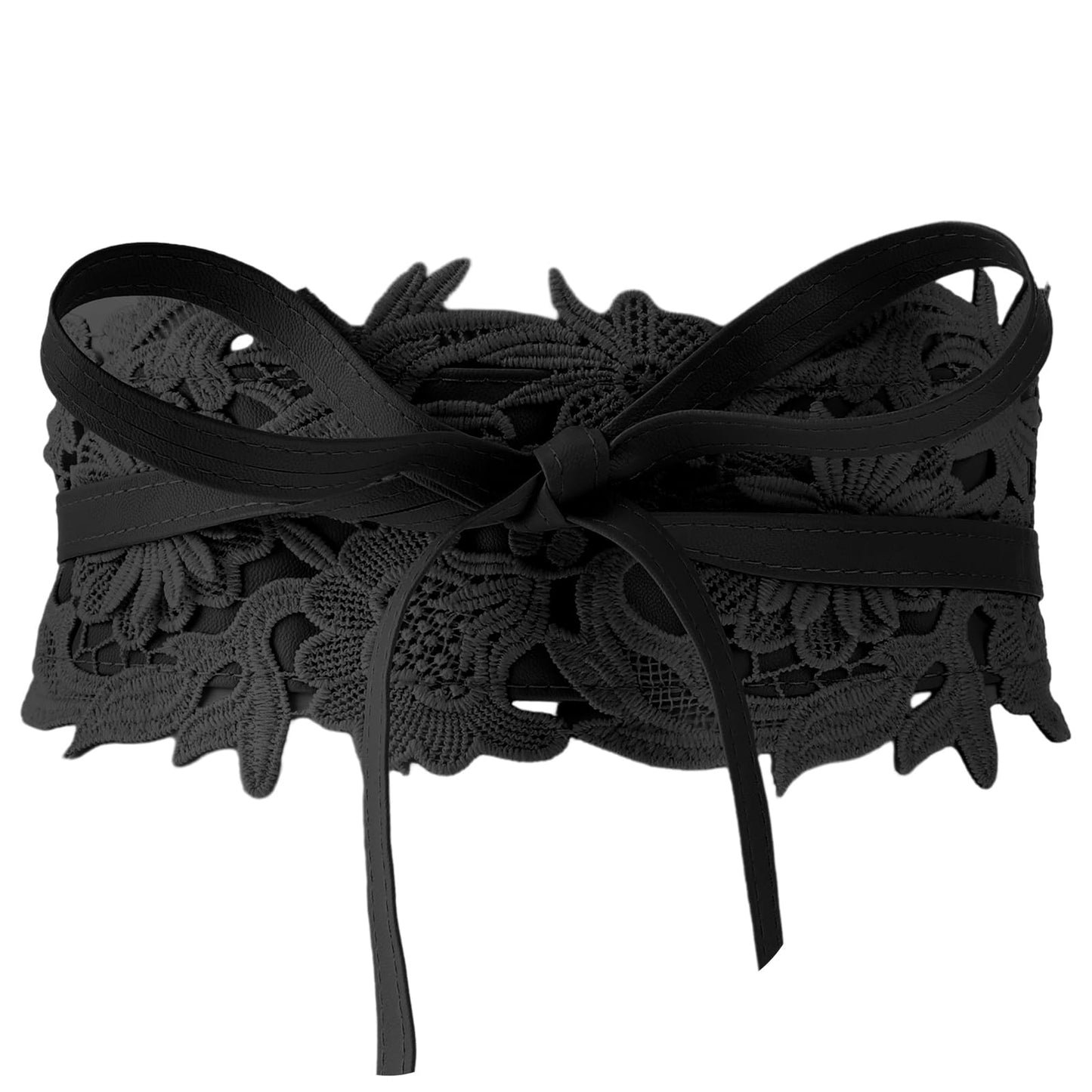 TIESOME Lace Wide Waist Belt, PU Leather Women Belt Vintage Waistband Lace Up Cinch Belt Self Tie Belt for Dress(Black)