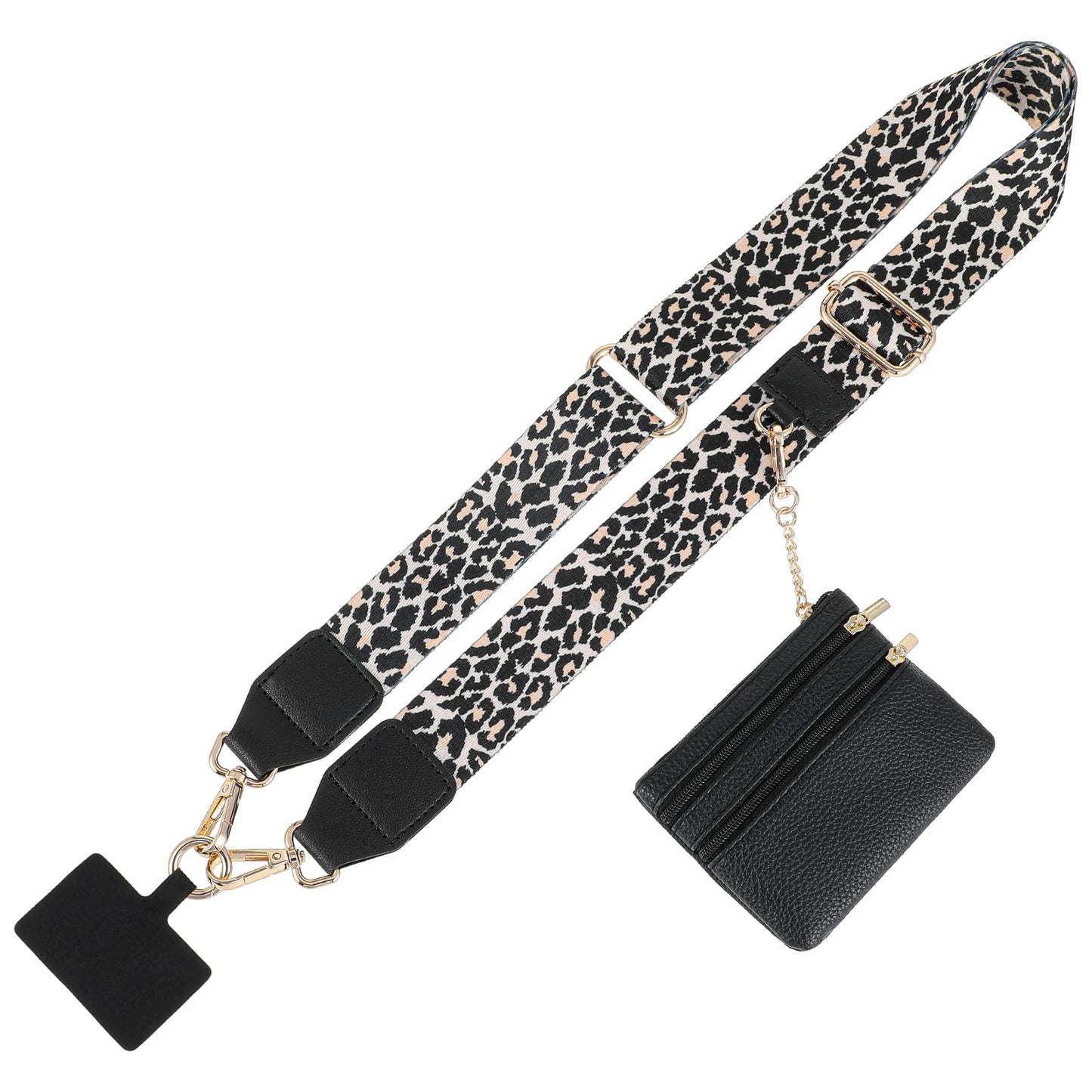 MBAIYO Mobile Phone Chain Universal with Bag, Clip and Go Mobile Phone Strap with PU Leather Zip Pocket, Adjustable Mobile Phone Neck Strap, Leopard Print Neck Strap, Mobile Phone Strap for Hanging