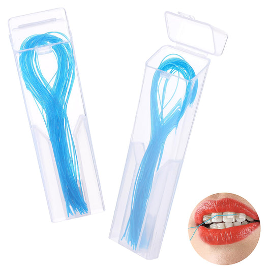 Amabro Dental Floss Threaders, 100PCS Dental Floss Deep Clean Dental Threader Interdental Floss for Braces Bridges Implants Oral Health Care 2Pack(Blue)