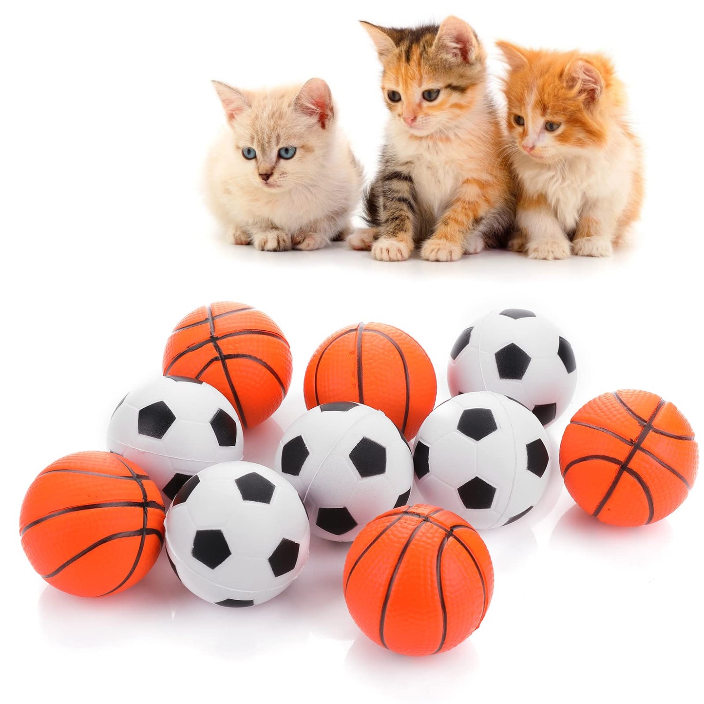 cobee Large Cat Ball Toys, 10 Pieces 4 CM Cat Balls Interactive  Cat Toy Balls Toy Chew Toy for Small Dog Puppy Cat Kitten 5 Soccer+5 Basketball