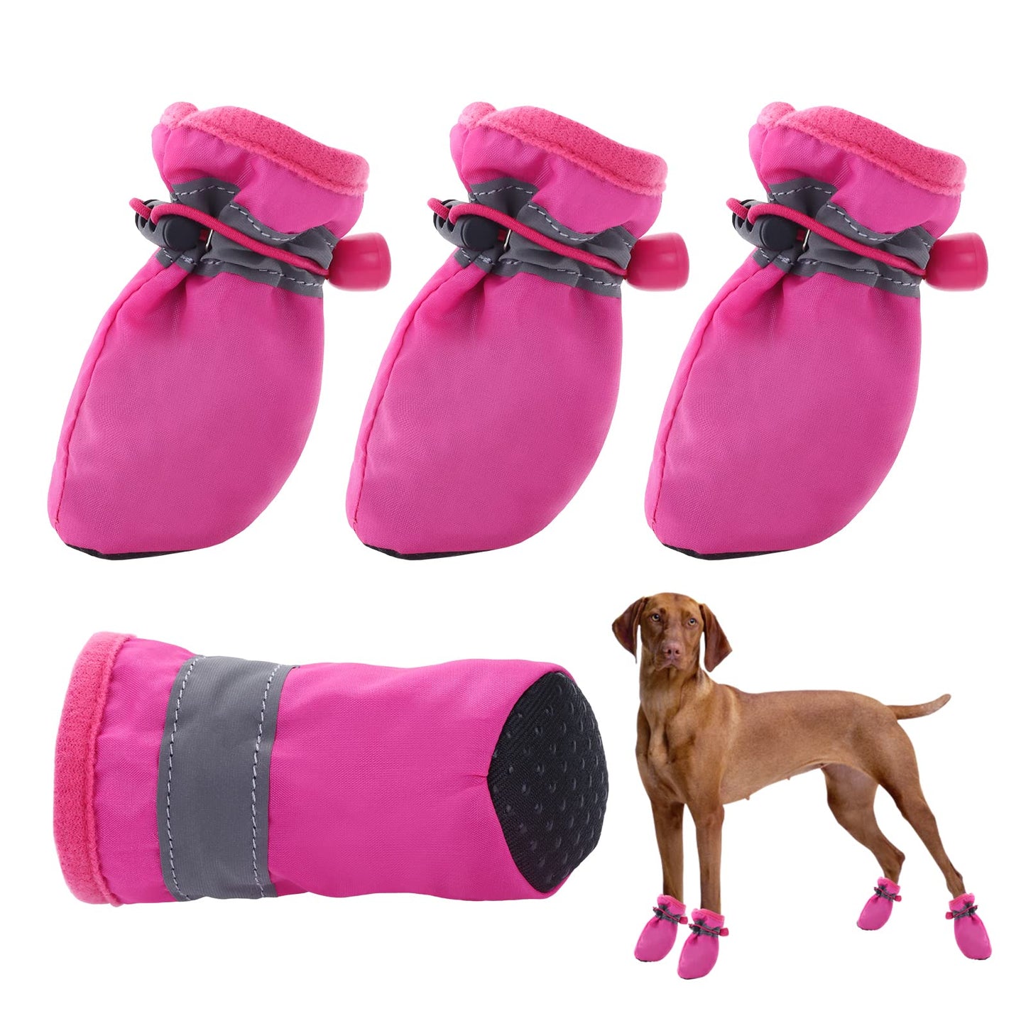 cobee Dog Shoes, Protective Dog Shoes, 4pcs Dog Boot Paw Protector, Anti-Slip Dog Shoes with Reflective Straps for Small Medium Dog and Cat Puppies, Winter Booties Paw Protector, 1.77x1.37in(Rose Red)