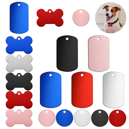 Molain Blank Cat Dog Tags, 15 Pieces Colorful Dog Name ID Tags Military Dog Tags Round Dog Tag Bone Shape Pet ID Tags Aluminum Hand DIY Stamping Blanks for Dogs Cats Name Tag