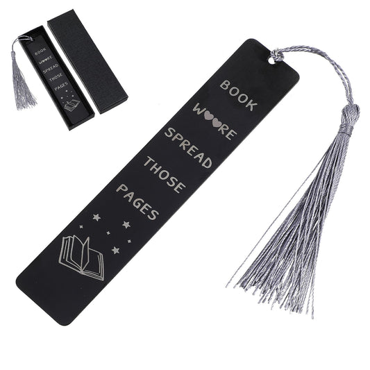 AOZUO Bookmark Metal Gift, Funny Bookmark for Women Book Lovers Dark Romance Bookmark with Scale Book Accessories Tassels Pendant Exquisite Gift Box for Bookworm (Black)