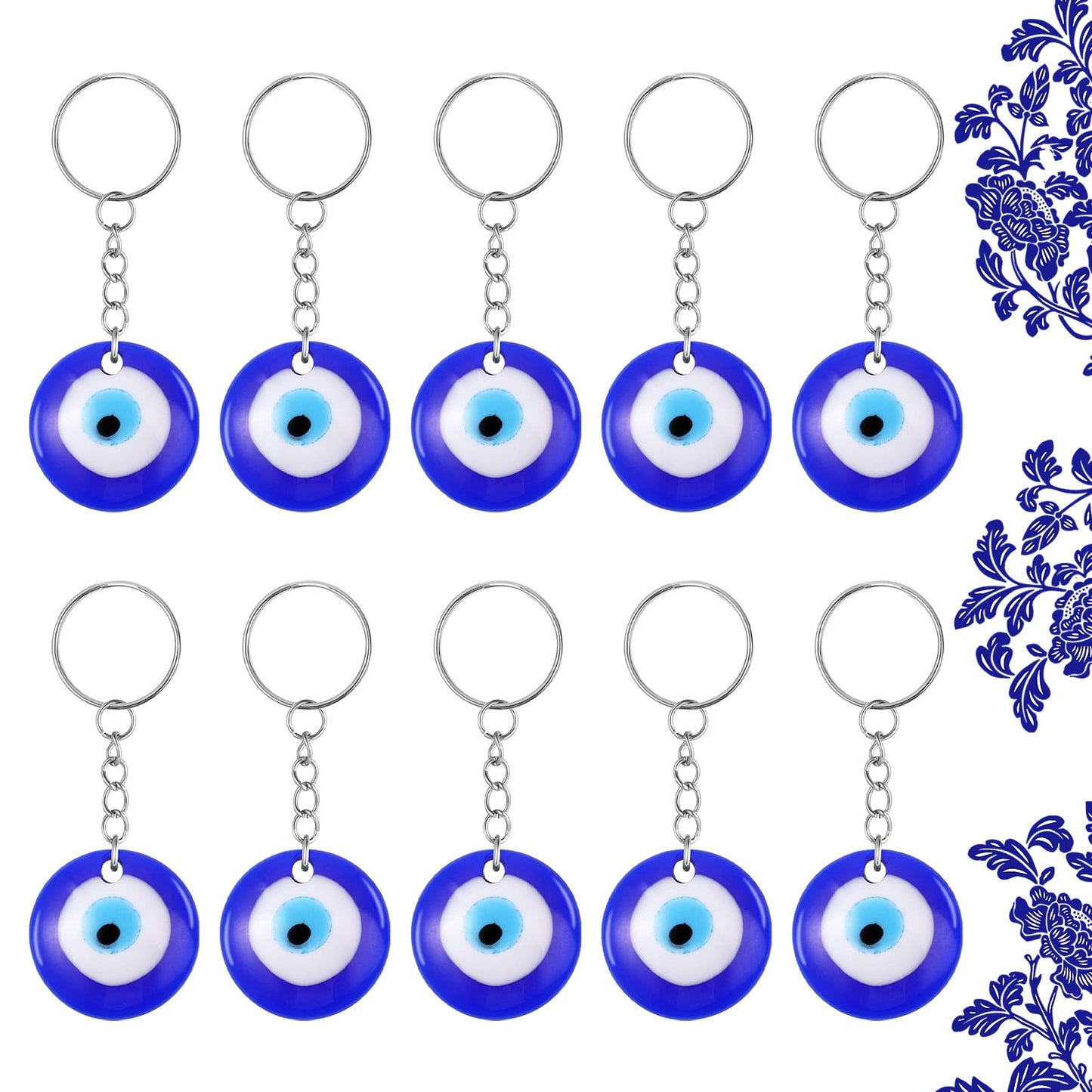 TIESOME Evil Eye Keychain Charms Pendant, 10Pcs Crafting Evil Eye Charm Gemstone Keychain with Keyring Jewelry Accessories Amulet for Good Luck