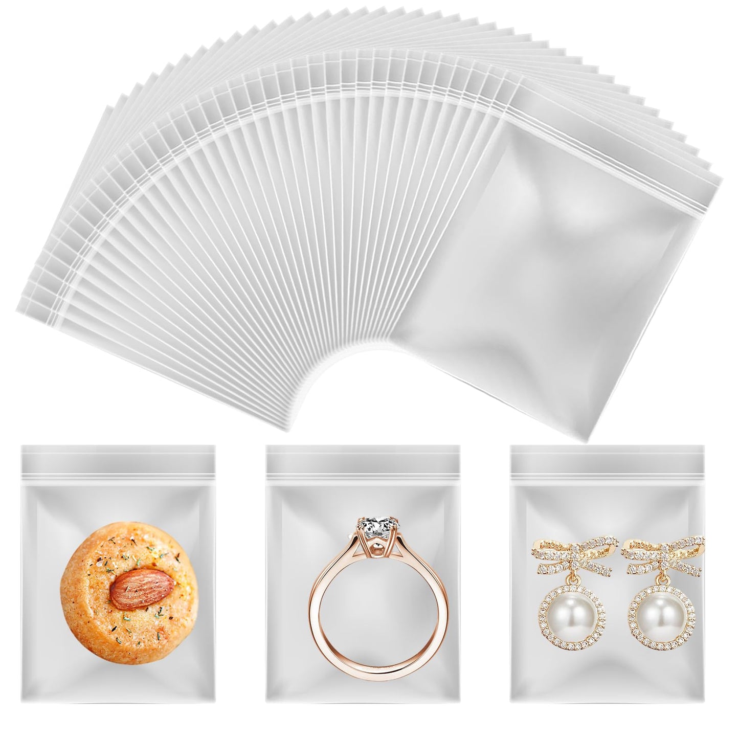 Yuanchu Pack of 300 Mini Ziplock Bags, 4 x 6 cm Zip Bags, Small Plastic Bags, Transparent Resealable Plastic Bags for Jewellery, Accessories, Food, Nuts, Sweets, Spices