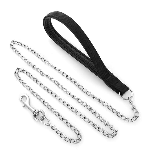 Giantree Metal Dog Leash, Heavy Duty Anti-Bite Dog Leash with Soft Nylon Padded Handle Chew Proof Dog Chain Leash for Small Medium Large Dogs