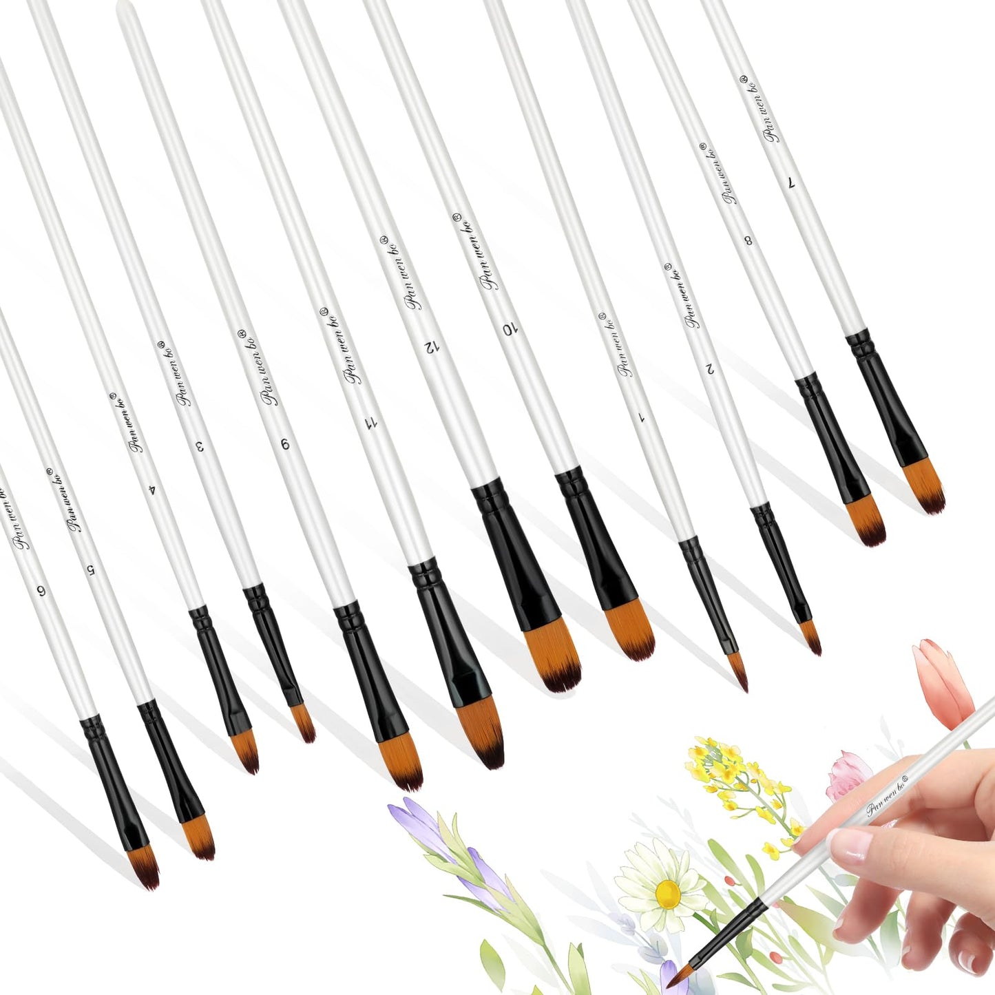 TIESOME Filbert Paint Brushes Set, 12 Pcs Artist Paint Brush Nylon Art Craft Brushes Professional Art Paint Brushes Kit Round Tips Nylon Hair Paintbrushes for Acrylic Watercolor Gouache Oil Painting