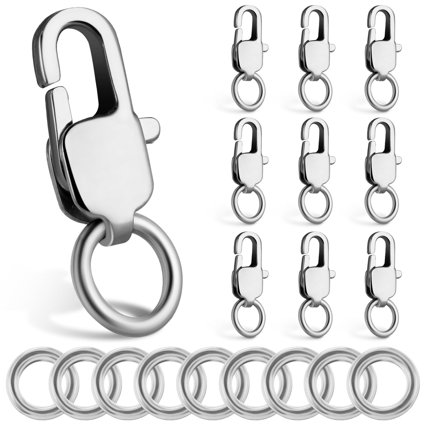 simarro 10 Pcs Lobster Claw Clasp with Closed Jump Rings, 14K Gold Necklace Clasps Bracelet for Women Girls DIY Jewelry Making (Silver)