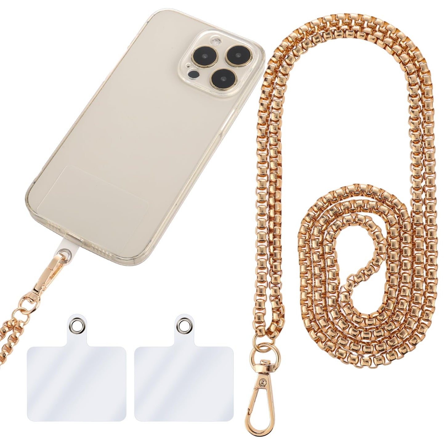 Amabro Metal Phone Lanyard, Universal Phone Purses with Crossbody Strap, Adjustable Hands-Free Phone Wrist Strap with Tether Pad, Smartphone Compatible, 47.2 Inch(Gold)