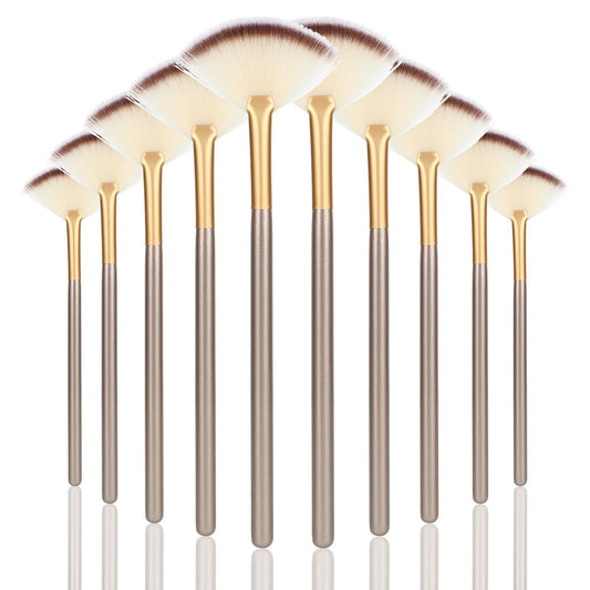 AOZUO Pack of 10 mask brushes, fan brushes, cosmetics, mask brush, face applicator brush, fan, soft brushes, fan cosmetic brushes, make-up tools for beauticians, cosmetics, women, girls