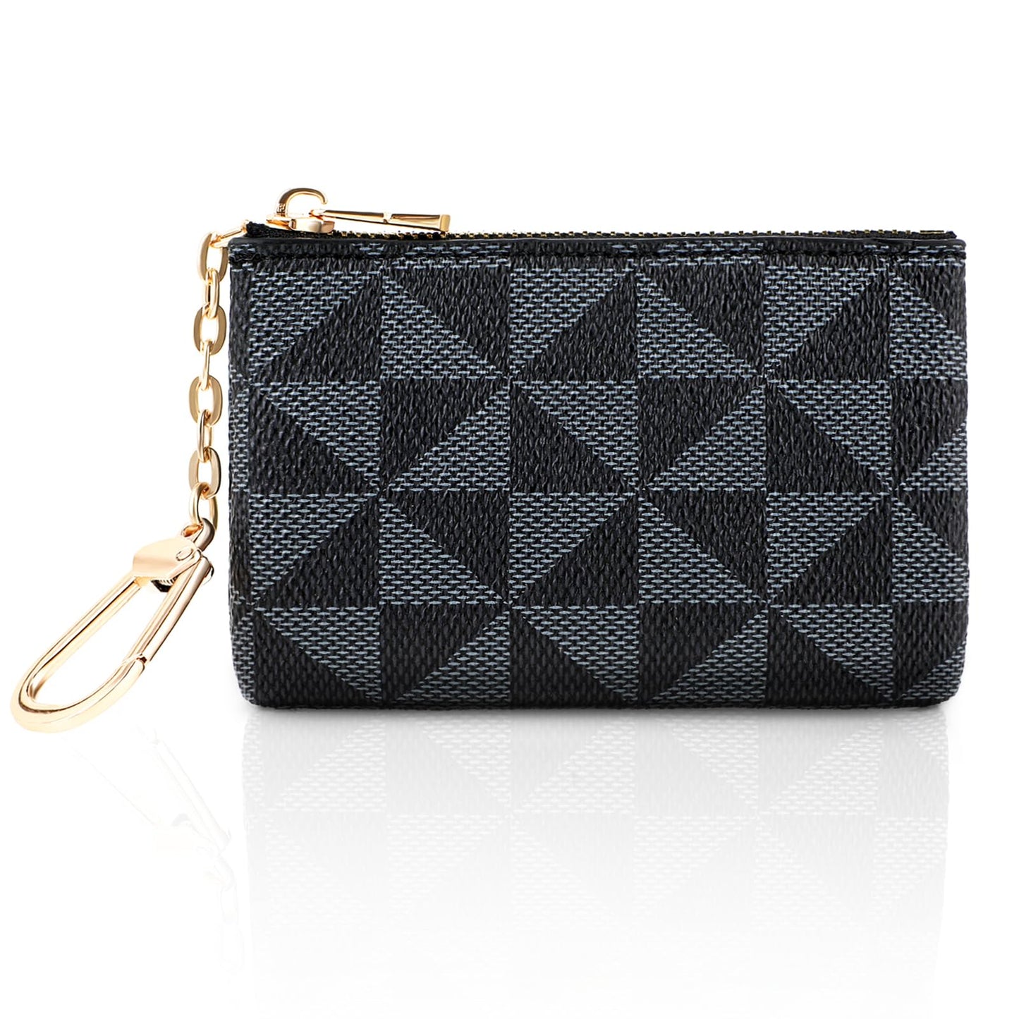 Amaxiu PU Leather Mini Coin Purse with Key Chain, Print Portable Change Wallet Zipper Clutch Pouch Card Holder for Women(Black)