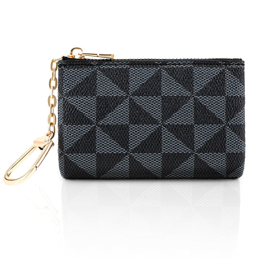 Amaxiu PU Leather Mini Coin Purse with Key Chain, Print Portable Change Wallet Zipper Clutch Pouch Card Holder for Women(Black)