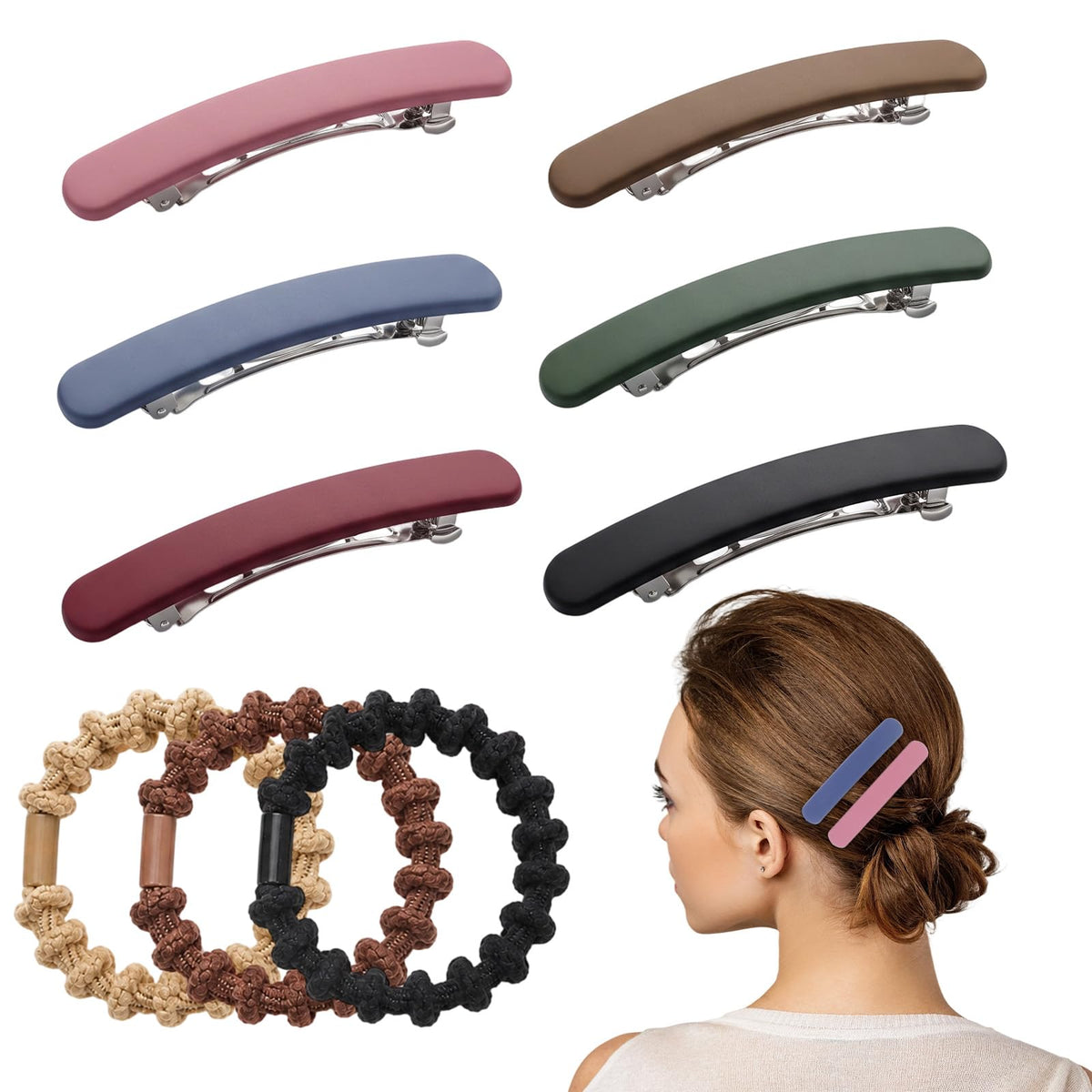 Amabro Women's French Hair Clips and Hair Bobbles Set of 9