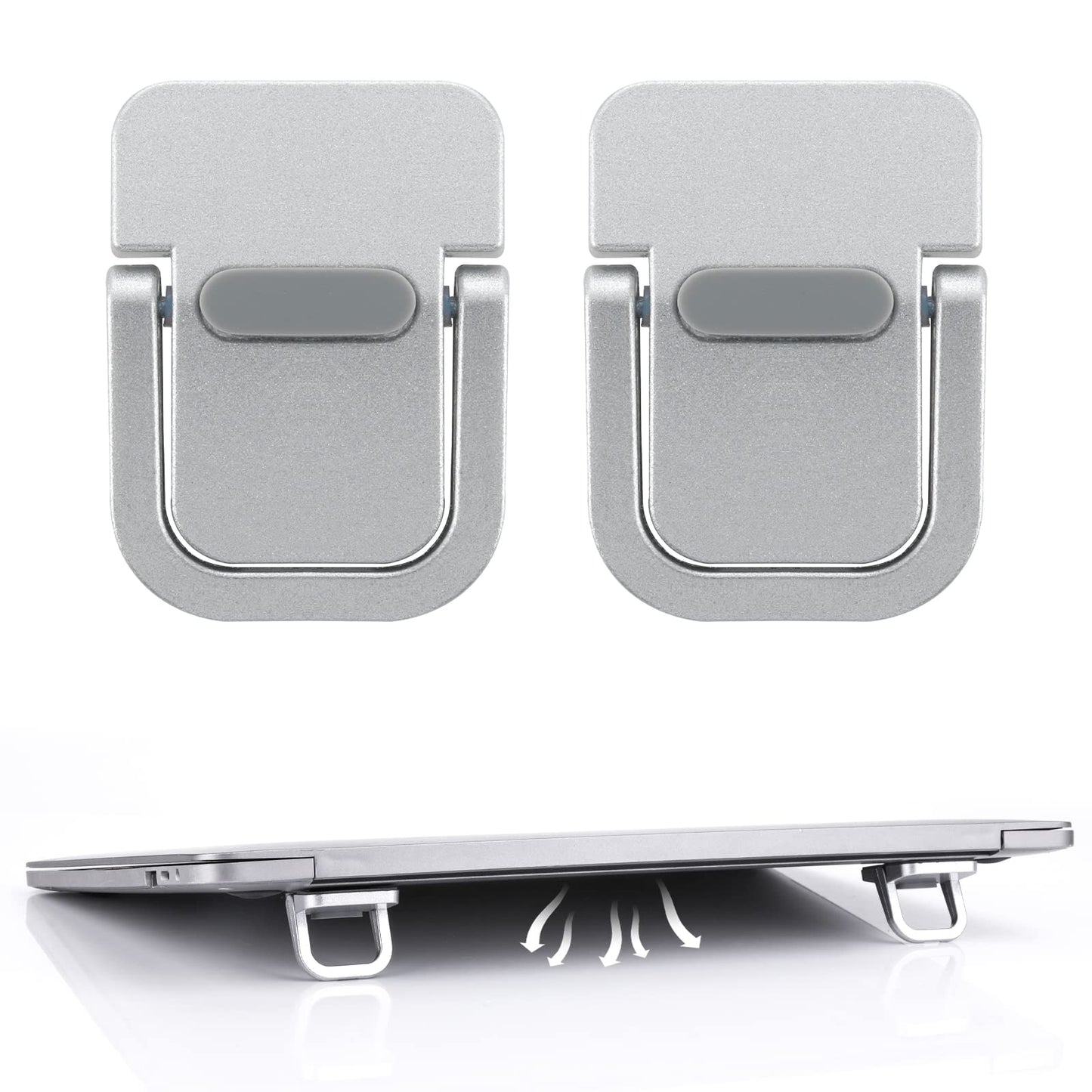 Bewudy 2PCS Portable Keyboard Riser, Self-Adhesive Mini Laptop Stand Invisible Computer Keyboard Stand for Desk, Foldable Laptop Feet with Anti-slip Silicone (Silver)