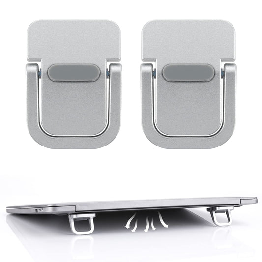 Bewudy 2PCS Portable Keyboard Riser, Self-Adhesive Mini Laptop Stand Invisible Computer Keyboard Stand for Desk, Foldable Laptop Feet with Anti-slip Silicone (Silver)