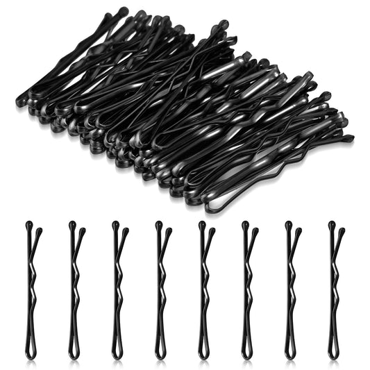 AOZUO Mini Bobby Pins, 50PCS 1.37 Inch Small Curved Hair Pins Metal Wavy Hairpins Hair Accessories for Women Gilr Kids Wedding Hairstyles Buns Long Straight Curly Hair All Hair Types(Black)