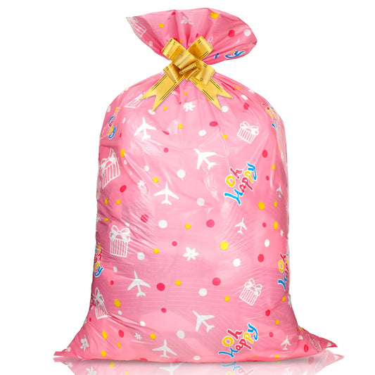 Giantree Jumbo Large Gift Bag, Oversized Gift Bag for Birthday Gift Extra Large Plastic Gift Bag with Latte Huge Gift Wrap Bag 56" x 36" Wrapping Bag for Large Gift Giant Gift Bag(Pink)