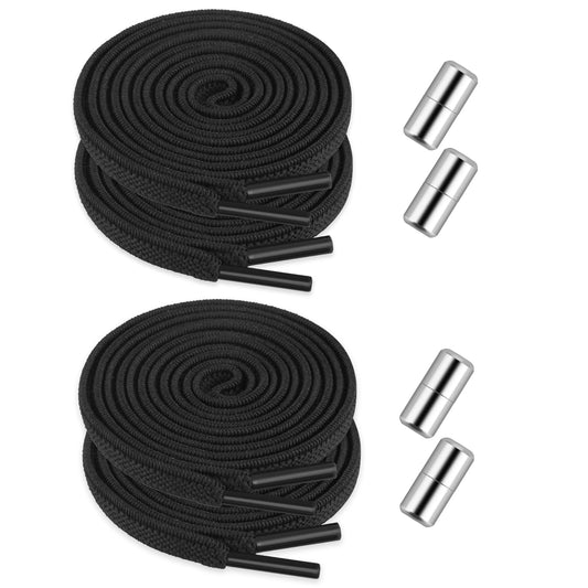Amaxiu No Tie Shoe Laces, 2 Pairs Elastic Shoe Laces Elastic Shoelaces Stretch Tieless Shoelaces Magnetic Shoes Strings Sneakers Shoes Strings for Kids Adults(Black)