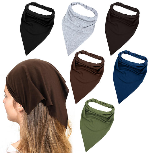 AOZUO 6 Pack Triangle Scarves for Women, Summer Scarves, Hair Scarves, Boho Triangle Bandana, Elastic Bandana, Non-Slip Scarf, Plain Hair Scarf for Travel and Parties, Multicolored, 40 x 27 cm