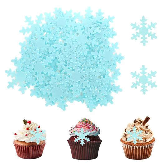 Giantree 50 Pcs Edible Snowflakes Cake Toppers, Blue Edible Snowflakes Cupcake Toppers, Wafer Paper Snowflake Cake Sprinkles for Christmas Winter Holiday Frozen Theme Party Supplies(Blue)