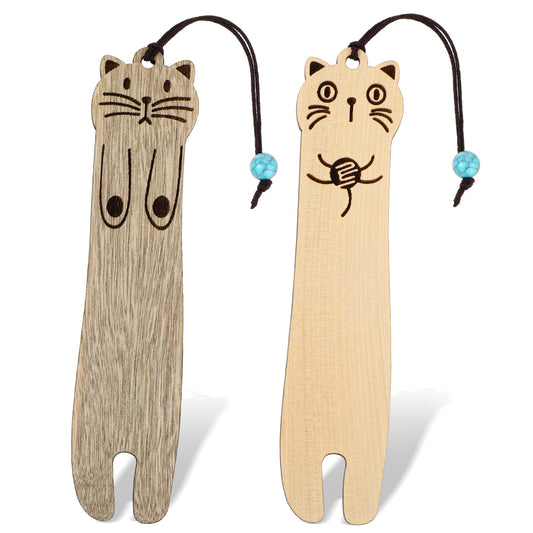 Amaxiu Cat Wooden Bookmarks for Book Lovers, 2PCS Handmade Wood Book Mark Cute Cat Page Marker Carving Book Markers Funny Bookmark Gift for Women Men Students(B)