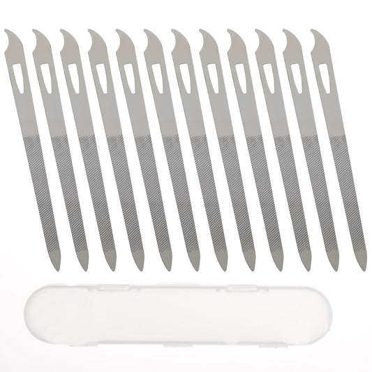 Bewudy 12 Pcs Metal Nail Files with Box, Stainless Steel Nail Files for Natural Nails, Double Sided Manicure Files for Polish Nail, Fingernail Toenail Nail Cleaner Tool(12.7 cm)