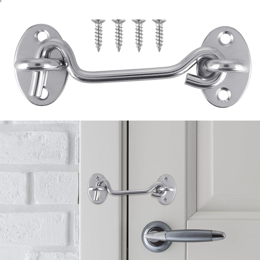 Amabro Hook and Eye Latch Lock, 100mm Stainless Steel Barn Door Lock 4 Inch Hardware Gate Latch with Screws Privacy Cabinet Hook Eye Latch for Shed Window Garage Gate Bathroom Cabinet Fence(Silver)